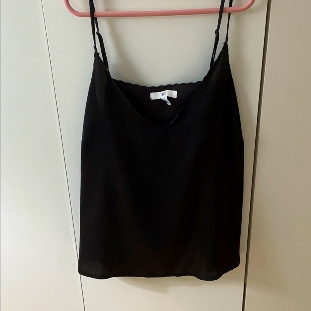 Black spaghetti strap silk tank top